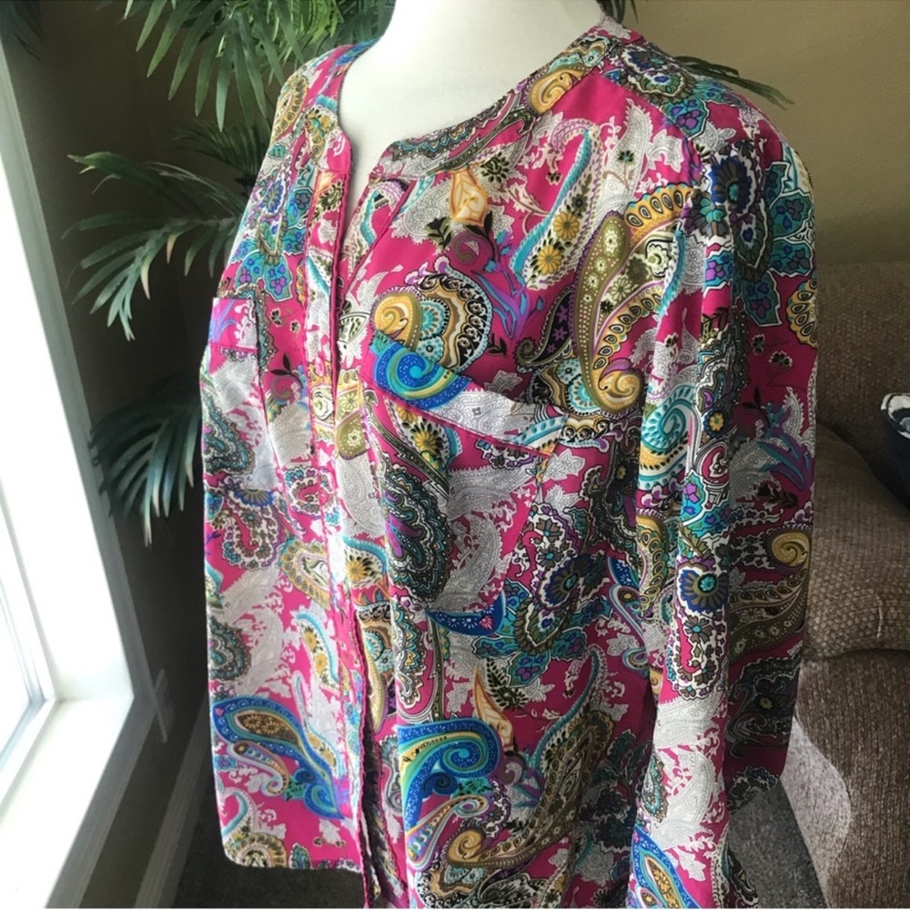🇺🇸 Elementz Paisley Long Sleeve Print Women's Top - Multicolor, Size 2X - Picture 2 of 6
